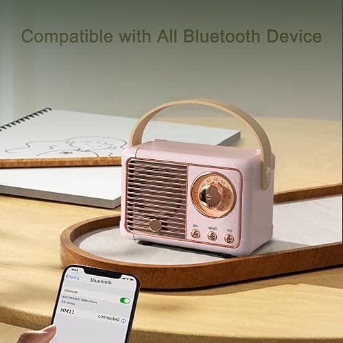 Caulikine Retro Bluetooth Speaker Portable Girls Birthday Presents Wireless Speaker Vintage for Women,Her,Girls,Teenage Gifts, Room Decor Portable for Travel Indoor&Outdoor (Pink) thumbnail 3
