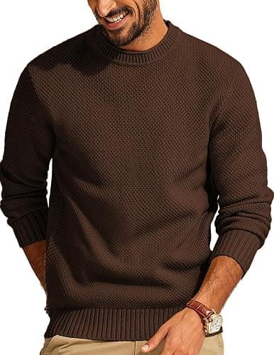 PJ PAUL JONES Mens Sweater Waffle Knit Crewneck Sweater Textured Long Sleeve Pullover - Image 1