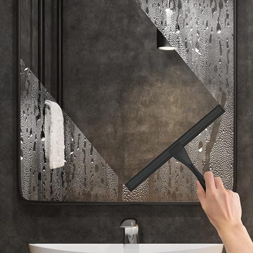 All-Purpose Stainless Steel Shower Squeegee for Shower Doors with 2 Adhesive Hooks, Bathroom Cleaner Tool Household Window Mirror Squeegee for Home Cleaning, Glass Door, Tile Wall, Car, 14 Inch Black thumbnail 4