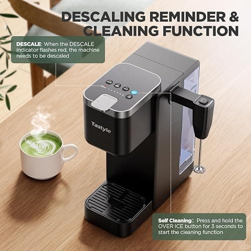 Tastyle 330MF Single Serve Coffee Maker with Built-in Detachable Milk Frother, Iced and Hot Coffee Machine for K Cup & Grounds, 40oz Removable Water Reservoir, 6 Cup Sizes, Fits 7.3" Travel Mug, Black thumbnail 8