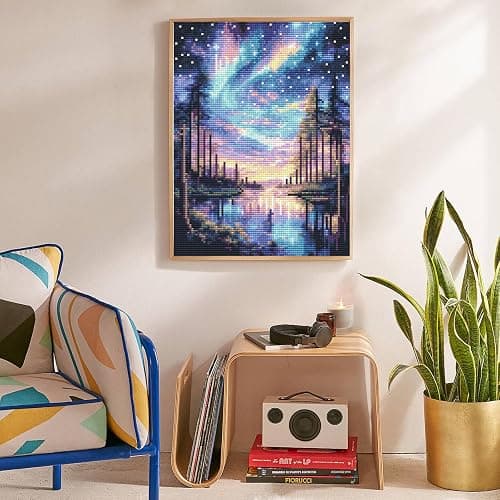 Offito Starry Sky Diamond Art Kits for Adults, 5D Aurora Lake Diamond Painting Kits for Beginners, Fantastic Landscapes DIY Full Drill Dots Gem Art Paint for Home Wall Decor 12 x 16 Inch thumbnail 3
