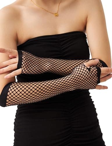 OTPEH Lone Fishnet Gloves Fingerless For Women Fish Net Arm Sleeve Mesh Emo Goth Punk 80s Scene Accessories thumbnail 3