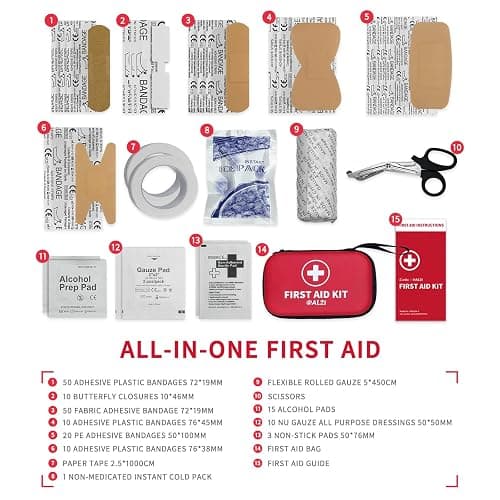 @AL21 All-Purpose First Aid Kit 184 Pieces, Emergency Kit for Home, Travel, Car, Business, Worksite and Office, Portable Emergency Supplies for Minor Cuts, Scraps, Sprains & Burns thumbnail 7