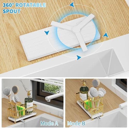 Cisily Gold Sponge Holder for Kitchen Sink, Sink Caddy Organizer with High Brush Holder, Kitchen Countertop Organizers and Storage Essentials, Rustproof 304 Stainless Steel, Soap Dispenser Organize - Gold thumbnail 3