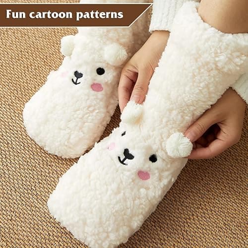 Evankin Fuzzy Socks for Women Slipper Socks Fluffy Cute Animal Indoor Non-slip Slipper Mid-calf-socks Comfy Winter Gifts thumbnail 3