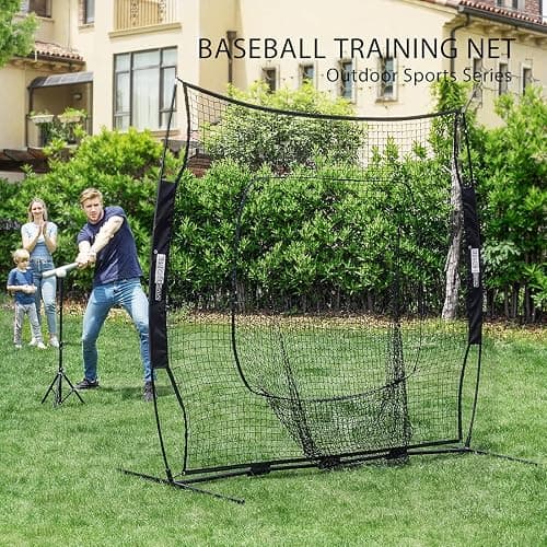 VIVOHOME Baseball Softball Batting Net - 7x7 Ft Baseball Backstop, Softball Practice Net for Hitting, Pitching, Throwing with Batting Tee and Carry Bag - 7 x 7 ft Black Net with Tee thumbnail 2