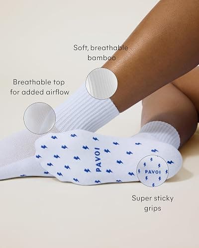 PAVOI ACTIVE Pilates Socks with Grips for Women - One Size Non Slip Quarter-Crew Grip Socks for Yoga, Barre - Bamboo Blend thumbnail 3