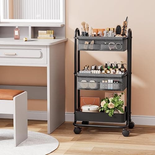 Baby Diaper Caddy Organizer Cart - 3 Tier Rolling Storage Cart with Wheels, Baby Essentials for Nursery Storage, Detachable Dividers - for Crib, Bedroom, Art & Craft Organizer (Dark Grey) thumbnail 5