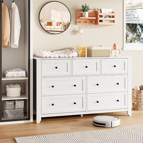 IDEALHOUSE White 7 Drawer Dresser for Bedroom, 54" Wide Large Dresser with Deep Drawers & Metal Knobs, Modern Wooden Chests of Drawers for Entryway, Hallway thumbnail 7