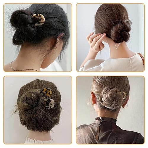 starfa lab 4 PCS French Hair Pin, U Shaped Metal Hair Fork, 2 Prong Updo Chignon Clip Sticks Buns Gold Silver Tortoiseshell Twist Fork For Classic French Variety Hairstyle Women Girls thumbnail 5