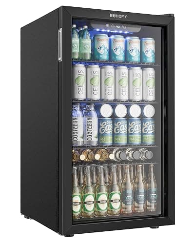 EUHOMY Beverage Refrigerator and Cooler, 128 Can Mini fridge with Glass Door, Small Refrigerator with Adjustable Shelves for Soda Beer or Wine, Home/Bar/Office, Black - Image 1