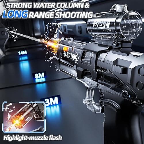 ZDRKWSM 2 Pack Large Electric Water Guns for Kids, Automatic Electric Squirt Gun with Light Up, 40 FT Range Water Pistol Blaster Soaker,Outdoor Swimming Pool Gift Toy for 8 9 10 11 12 Years Old thumbnail 4