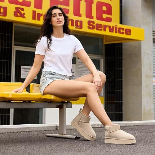 OOW Ankle Platform Boots for Women Genuine Suede Short Winter Snow Boot with Cozy Memory Foam thumbnail 5