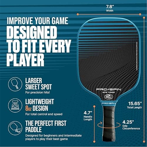 PRO SPIN Carbon Fiber Pickleball Paddles Set of 2 or Single | Lightweight Pickleball Set with Indoor/Outdoor Balls, Bag & Covers – Durable Pickle Ball Paddle Gift for Men, Women & Families thumbnail 4