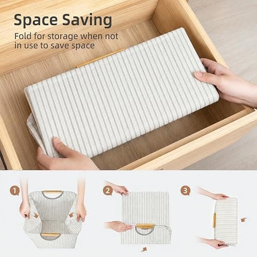 STORAGE MANIAC 2-Pack Large Laundry Hamper, 100L (26.4 Gal) Collapsible Laundry Basket with Bamboo Handles, Freestanding Waterproof Clothes Hamper for Laundry Room, Bedroom, Dorm, Towels, Stripe thumbnail 7