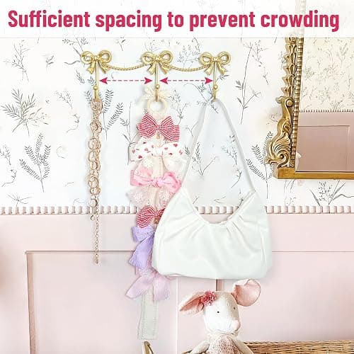 KYIAANY Gold Bow Hooks for Girls: Cute Triple Bows Hooks Wall Mount for Nursery Bedroom Bathroom for Hanging Towel Bag Robe Jewelry - Metal 3 Hooks Coquette Room Decor for Girly Daughter Kids Baby thumbnail 5