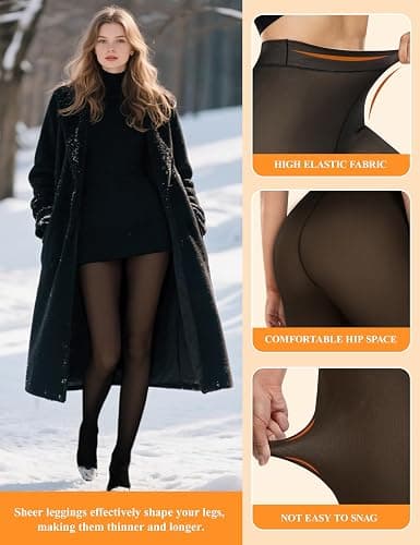 Vosda Women’s Fleece-Lined Tights - Ultra-Warm Fake Sheer Look Pantyhose Thick Leggings for Winter thumbnail 5