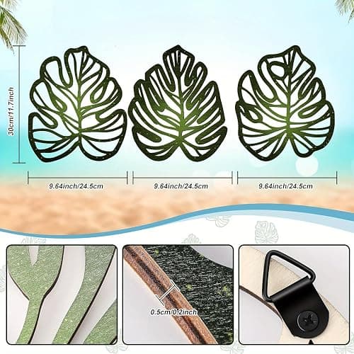 Palm Leaves Wood Wall Decor, 3Pcs Tropical Wall Art Jungle Decor, Wooden Natural Leaves Plant Wall Decor, Vintage Tropical Plant Plaque for Home Living Room Kitchen Bedroom Bathroom & Garden, Green thumbnail 5