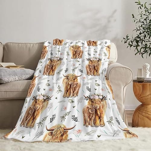 Highland Cow Print Blanket 50x60inch Farm Animal Cow Gifts Throw Blankets Soft Cozy Fleece Plush Warm Flannel Bedding Blanket for Girls Kids Adults Couch Travel - Highland Cow - 50x60in thumbnail 2