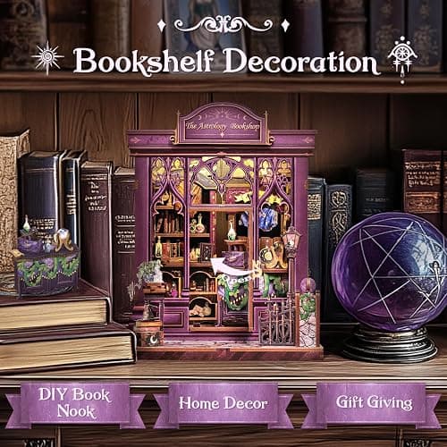 CUTEBEE Book Nook Kit - DIY Miniature House Dollhouse Kit for Adults and Teens, Booknook Tiny House Bookshelf Decor 3D Wooden Puzzle, Gifts for Family Friends (The Astrology Bookshop) thumbnail 4