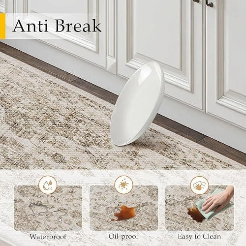 WondRg Neutral Kitchen Mats 2PCS Anti Fatigue Mat for Cushioned Brown Vintage Kitchen Mats for Floor Waterproof Non-Slip Comfort Standing Rug for Sink Laundry Office 17.3"×47"+17.3"×30" thumbnail 3