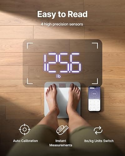 FITINDEX Smart Scale for Body Weight, FSA&HSA Eligible, Scale with BMI, Body Fat, Muscle Mass, Bluetooth,13 Body Composition Analyzer, Sync APP, Digital Bathroom, 400lb, White thumbnail 7