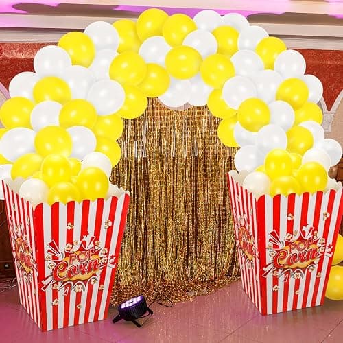 Sosation 2 Pack Giant Popcorn Box Prop Cardboard Stand up with Balloons Movie 3D Popcorn Bucket Decoration Large Carnival Circus Decorations Arch Kit for Movie Night Themed Birthday Party (Red) thumbnail 5
