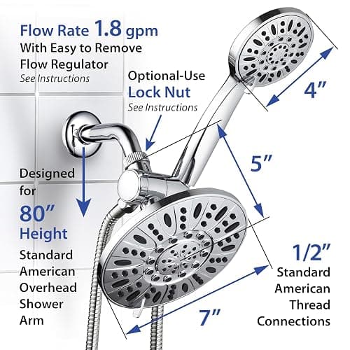 AquaDance for California - 7" Premium High Pressure 3-Way Rainfall Combo for Best of Both Worlds - Enjoy Luxury 6-Setting Rain Showerhead and Hand Held Shower Separately or Together - Chrome Finish thumbnail 8