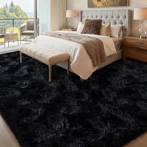 Black Rugs for Bedroom, 3x5 Feet Fluffy Area Rugs for Living Room, Soft Shag Kids Rug Small Carpet for Nursery, Bedside, Indoor, Dorm Decor thumbnail 2