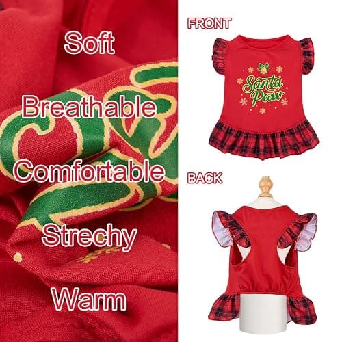 XPUDAC 4 Pack Christmas Dog Dress Plaid Puppy Clothes for Small Dogs Girl Cute Pet Outfit Doggy Apparel Cat Holiday Party Costume, Red, Green, M thumbnail 5