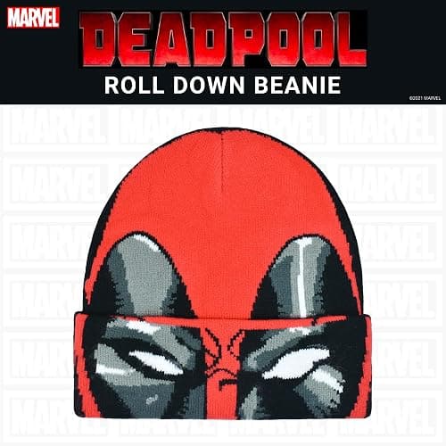 Marvel Deadpool Beanie Hat, Winter Knit Cap with Cuff thumbnail 2