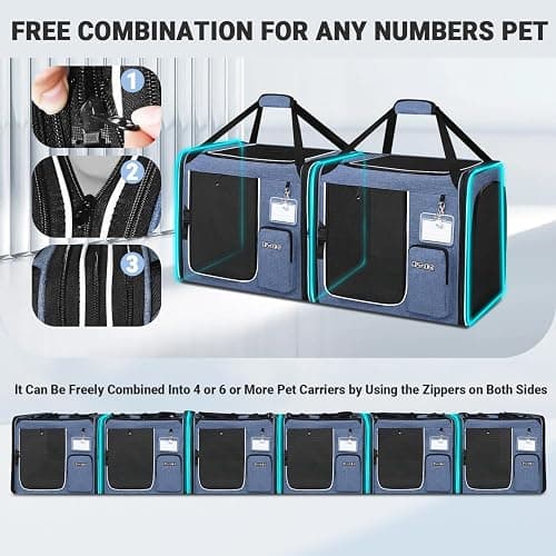Petskd 2 in 1 Double Cat Car Travel Carrier with Litter Box, 38"x17"x18" Portable Dual Extra Large Cat Carrier for Multiple Cats with Zipper Locks for Moving Across The Country thumbnail 4