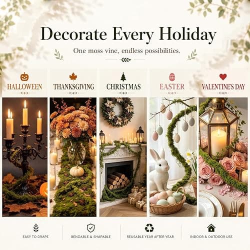 Johejohe 6 Pcs 118" Bendable Artificial Tree Branches with DIY Fake Moss | 0.5&0.6" Dia. Fake Tree branches, Enchanted Forest Decorations for Tea Party, Halloween, Christmas or Woodland Theme Events thumbnail 7