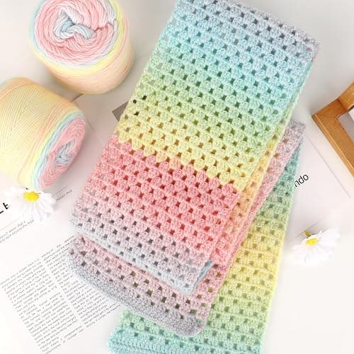 Katech Ombré Yarn for Crocheting-Gradient Cake Yarn-4x100g 60% Cotton 30% Acrylic 11% Wool-Multicolor Soft Rainbow Cotton Crochet Yarn for Scarves, Shawls, Blankets and Garments(P) thumbnail 3