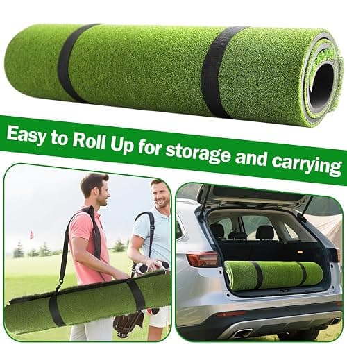 MONOJOY Golf Hitting Mat 5x4ft, Thick 31mm Artificial Turf Practice Mat with 6 Tees, Durable EVA Backing for Indoor | Outdoor Driving, Chipping & Swing Training thumbnail 6