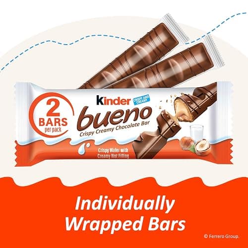 Kinder Bueno Milk Chocolate Bars with Hazelnut Filling, 30 Packs of 2, Bulk Chocolate Candy Bars for Game Day, Football Party Supplies, Snacks for Adults, 1.4 oz Per Pack thumbnail 8
