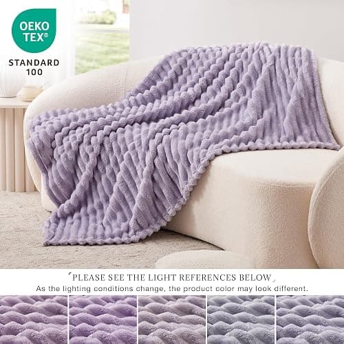 EXQ Home Fleece Throw Blanket for Couch or Bed - 3D Stripe Jacquard Decorative Blankets - Cozy Soft Lightweight Fuzzy Flannel Blanket Suitable for All Seasons(50"×60",Light Purple) | Cozy Soft, for Couch or Bed, Suitable for All Seasons, Lightweight, Fuzzy, Decorative Blankets thumbnail 6