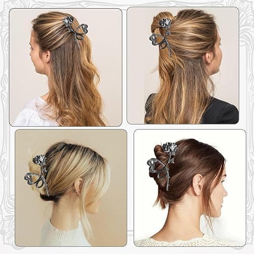 Mabor Flower Hair Claw Clips Black Rose Hair Clips Large Heart Hair Jaw Clips Metal Hair Claws for Women Girls Goth Hair Accessories Strong Hold Vintage Hair Clamps thumbnail 6