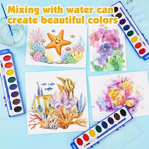 40 Pack Watercolor Paint Set Bulk,8 Colors Water Color Paint Set for kids with Paintbrush.Washable Watercolors Paint for Parties,Birthday Party Favor,Valentines for kids,Art Supplies and Classroom thumbnail 7