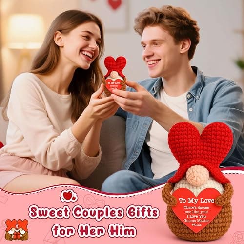 BackURyear Valentines Day Gifts for Her Him, to My Love Crochet Heart Gnome Wedding Anniversary Long Distance Gift for Boyfriend Girlfriend Wife Husband, Romantic Birthday Gift for Couple thumbnail 6