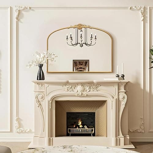 Besdomus Antique Arched Gold Mirror: 40"x30" Large Gleaming Gold Vintage Wall Mounted Mirror - Baroque Traditional Ornate for Fireplace/Bathroom/Living Room - Home Decor for Homemakers thumbnail 5