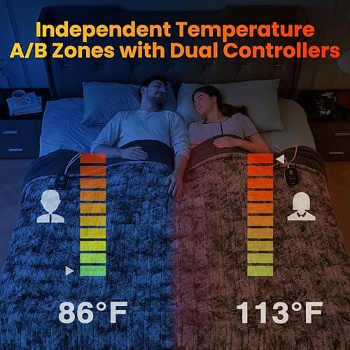 WOOMER Heated Blanket King Size, Dual Control, Electric Blanket 90"x 100", Double-Sided Faux Fur&Sherpa, Overheat Protection, 10 Heating Levels & 12H Auto Off, CPF, Home Office thumbnail 4
