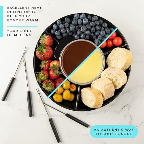 Kusini Electric Fondue Pot Set - Chocolate Fondue Kit - Temperature Control, Detachable Serving Trays, & 4 Roasting Forks - Gift Set & Date Night Idea. Serve at Movie Night or Game Night. thumbnail 5