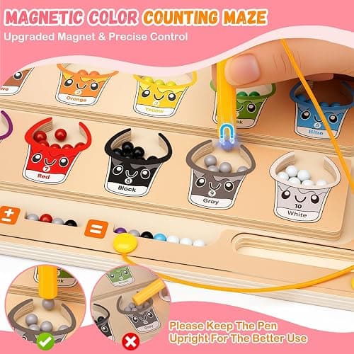 2 IN 1 Magnetic Color and Number Maze, Montessori Toys with Drawing Board for 3 4 5 Year Old, Wooden Magnet Balls Puzzles, Learning Educational Toys for Kids Toddlers Boys Girls Christmas Birthday thumbnail 4