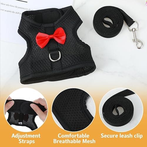 Bunny Harness and Leash Set, Soft Breathable Mesh Rabbit Leash Vest with Safety Buckles, Lightweight Escape-Proof Walking Gear for Rabbits, Kittens, Ferrets, Guinea Pigs, Black M thumbnail 3