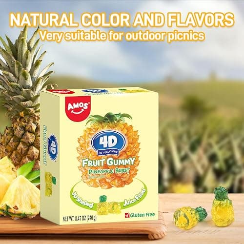 AMOS 4D Gummy Pineapple Burst Candy,Fruit-Shaped Gummies, Natural Flavor, 240g Individual Sharing Pack thumbnail 6