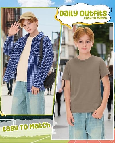Mumucove 4 Pack Boys Short Sleeve T-Shirts 5-16 Years Crew Neck Layering Kids Casual Tops Basic Summer Loose Fit Shirts Tees thumbnail 5