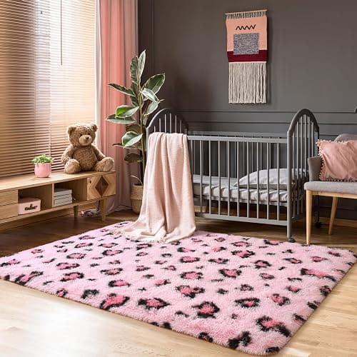 BENRON Pink Leopard Rugs, Soft Bedroom Living Room Decor 4x6, Cheetah Print | Non Shedding Fluffy Area Rug for Dorm Apartment Kids Room Decor Washable thumbnail 3