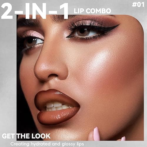 HOSAILY 2 in 1 Lip Combo Sets, Dark Brown Natural Lips Liner and Liquid Lipstick Combo Moisturizing Nude Glossy Gloss Lip Kit, Plumping Lightweight Lips Pencil with High Shine Tinted Gloss Set01 thumbnail 2
