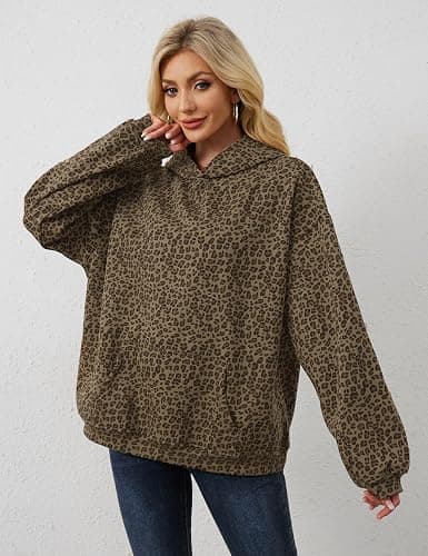 TERIVEEK Women Leopard Hoodies Oversized Cheetah Print Sweatshirt Hooded Long Sleeve 2000s Pullover Tops Y2k Graphic Hoodies thumbnail 3